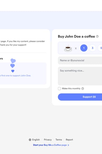 buymeacoffee.com landing page