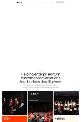 AI + human intelligence through the full customer journey | Level AI landing page