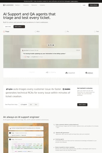 PlayerZero landing page