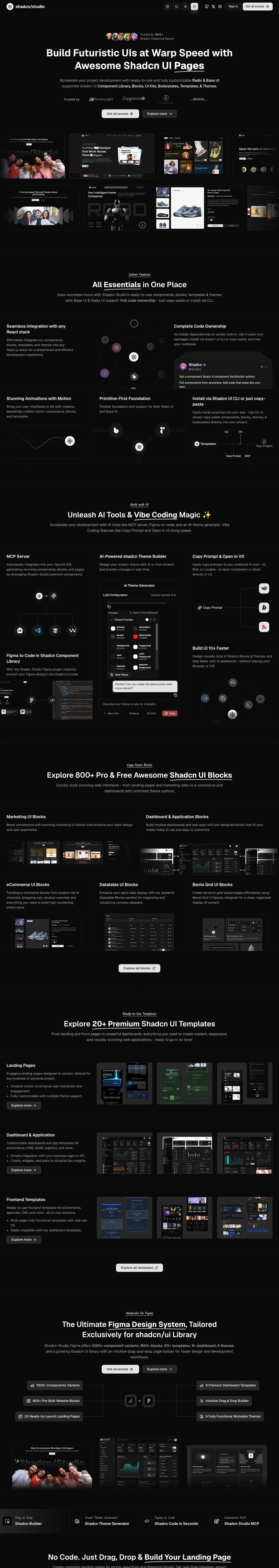 Shadcn Studio desktop landing page