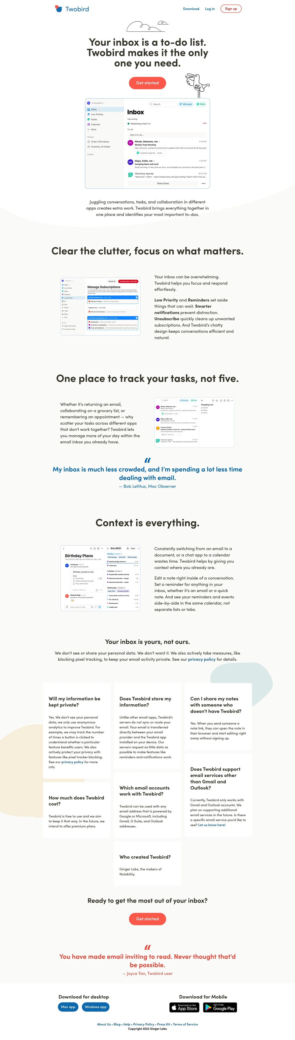 Twobird desktop landing page