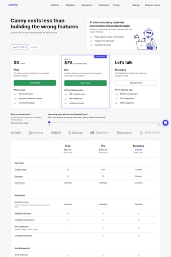 Canny: AI Customer Feedback Management Software and Tools landing page