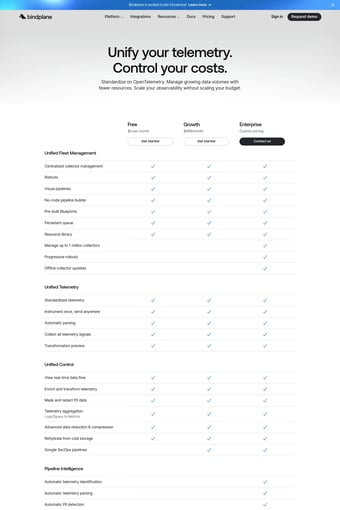 OpenTelemetry-Native Telemetry Pipeline for Observability Teams | Bindplane landing page