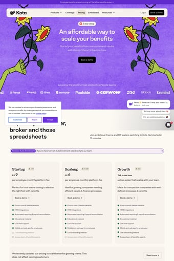Employee Benefits Platform for Modern Teams | Kota landing page