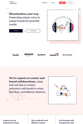 Marketplace for Podcast Sponsorships and Advertising landing page