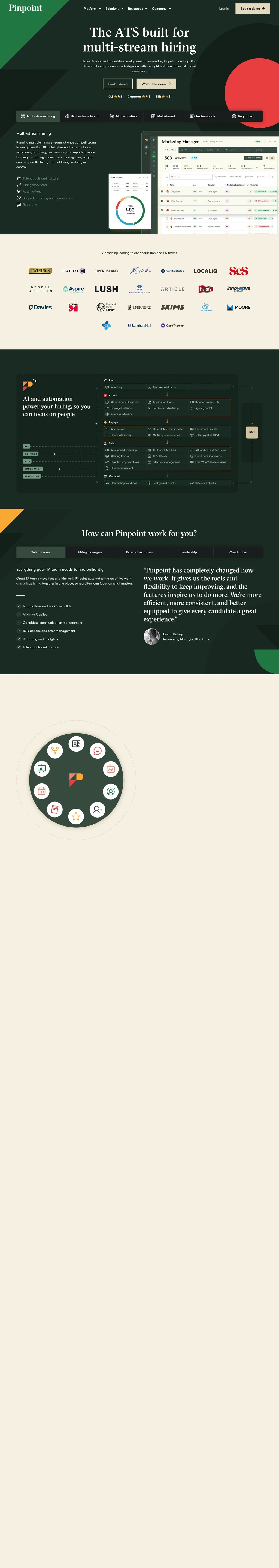 Leading Global Applicant Tracking System | Pinpoint ATS desktop landing page