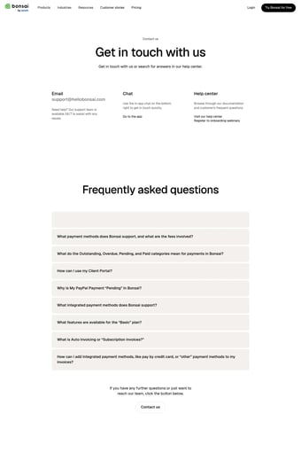 Bonsai - Business management software landing page
