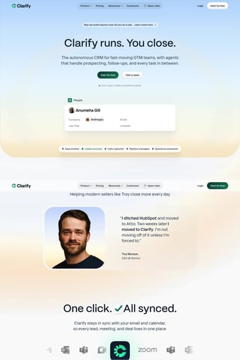 Clarify - The Autonomous CRM landing page