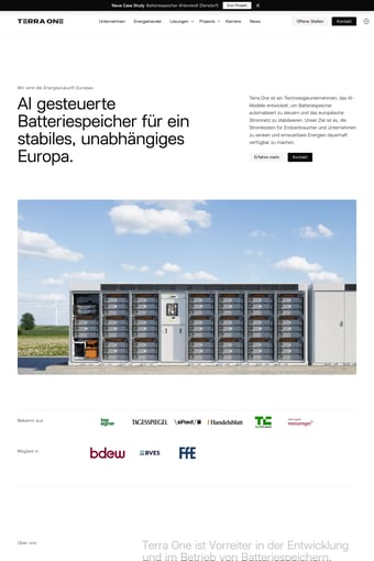 Terra One – Innovative Batteriespeicherlösungen für eine nachhaltige Zukunft landing page