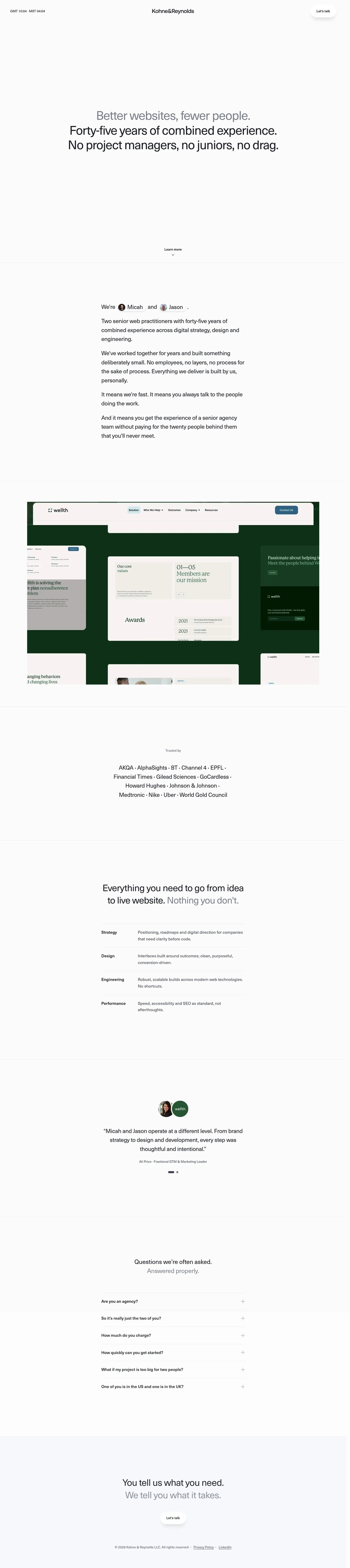 Kohne & Reynolds – Better websites, fewer people. desktop landing page