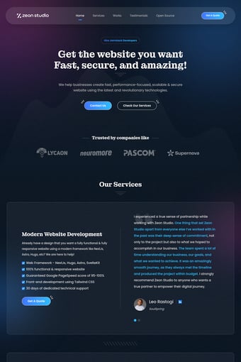 Zeon Studio landing page