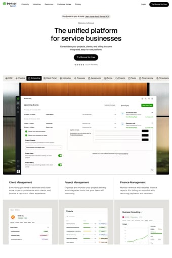 Bonsai - Business management software landing page