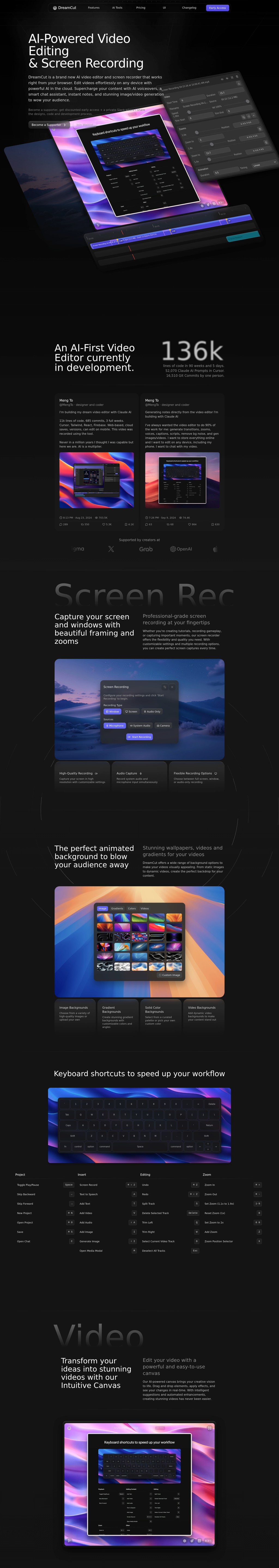 dreamcut.ai desktop landing page