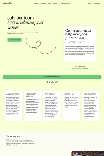 Modern Life – Bringing the future to life. landing page