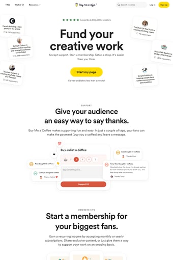 buymeacoffee.com landing page