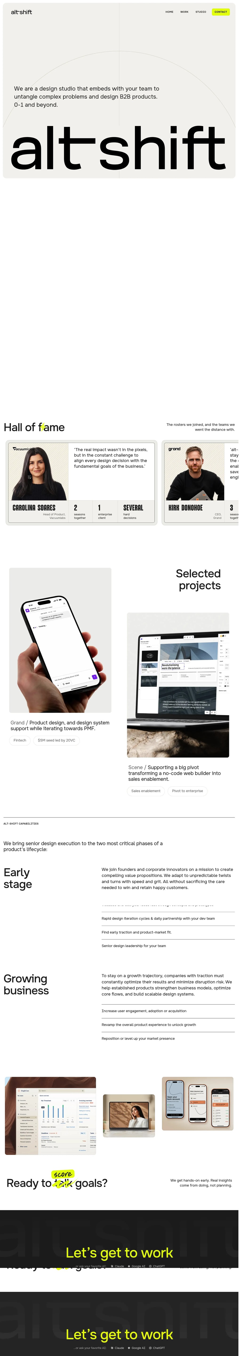 alt-shift : B2B product design studio desktop landing page