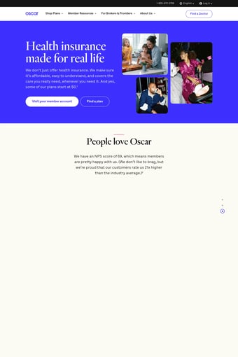 Health insurance that works for you | Oscar landing page
