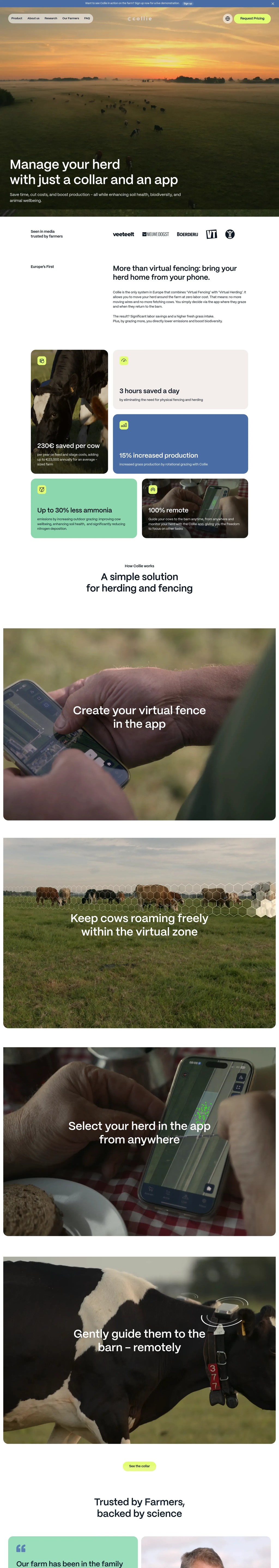 Collie | Virtual Fencing & Herding Cow Collar desktop landing page
