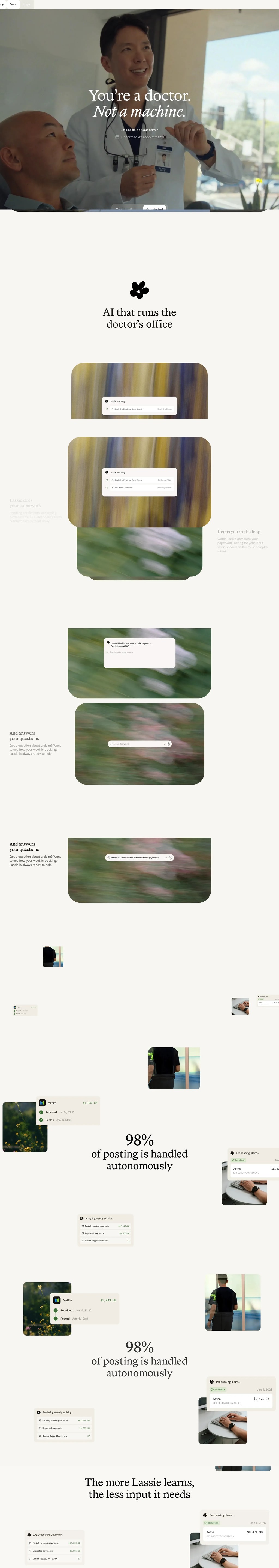 Lassie — AI That Runs the Doctor's Office desktop landing page