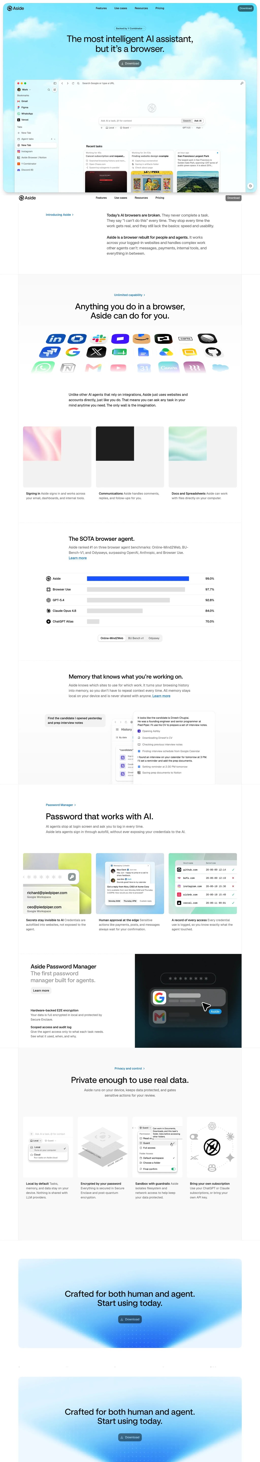 Aside | The browser built to do real work for you desktop landing page