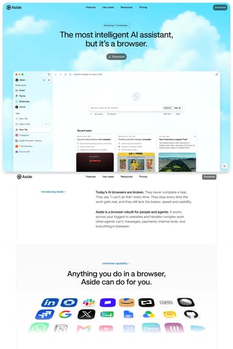 Aside | The browser built to do real work for you landing page