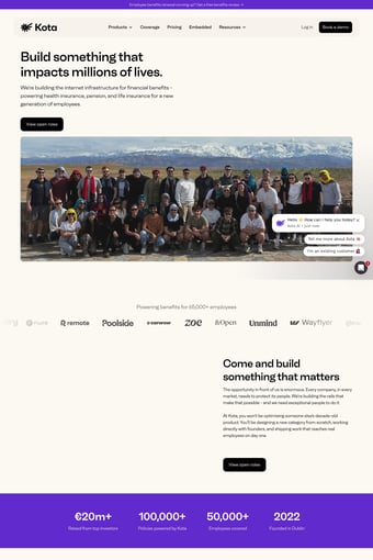 Employee Benefits Platform for Modern Teams | Kota landing page