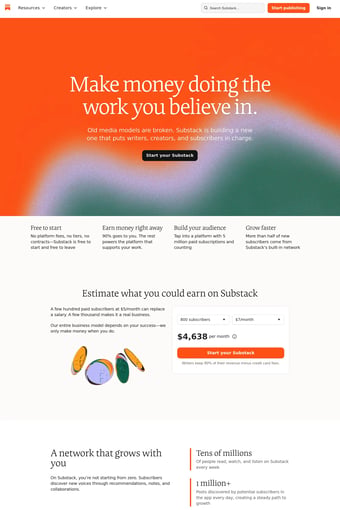 Substack landing page