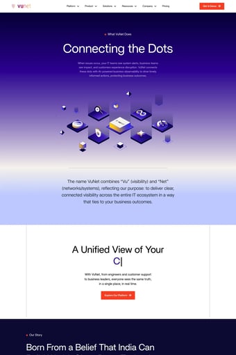 VuNet Systems | Business Centric Observability landing page