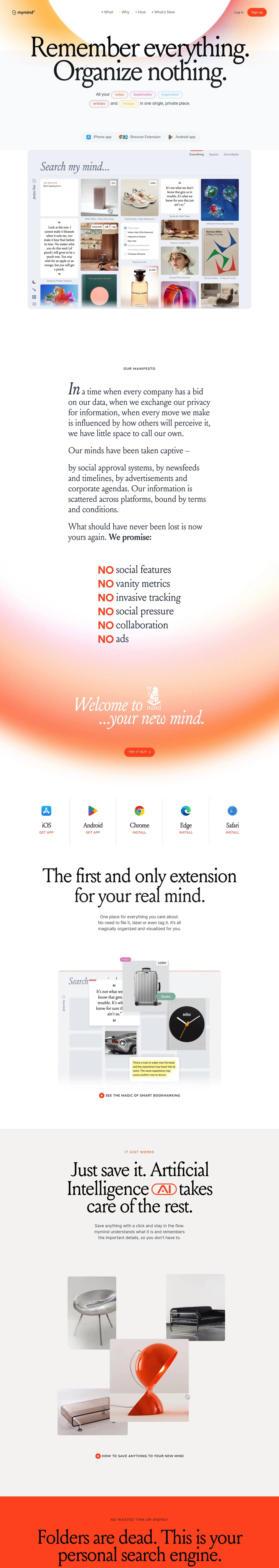 mymind is the extension for your mind. desktop landing page