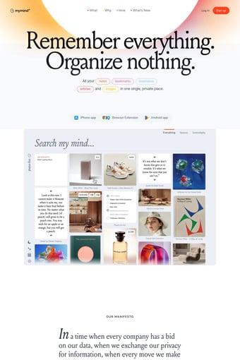 mymind is the extension for your mind. landing page