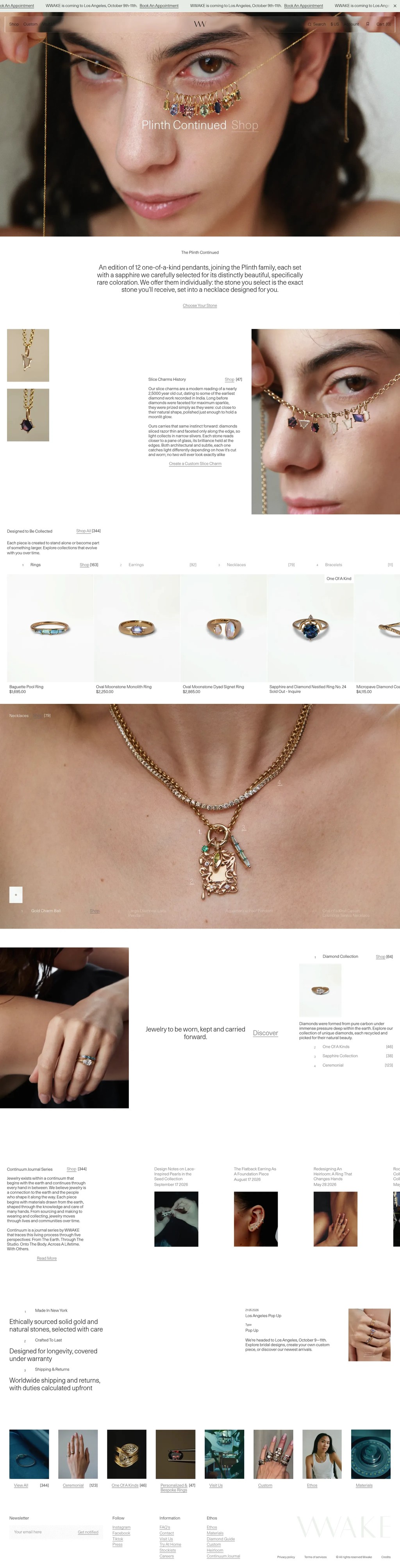 WWAKE | Fine Jewelry Mindfully Made in NYC desktop landing page