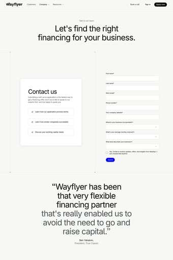 Wayflyer: Business Financing, Built for Growth landing page