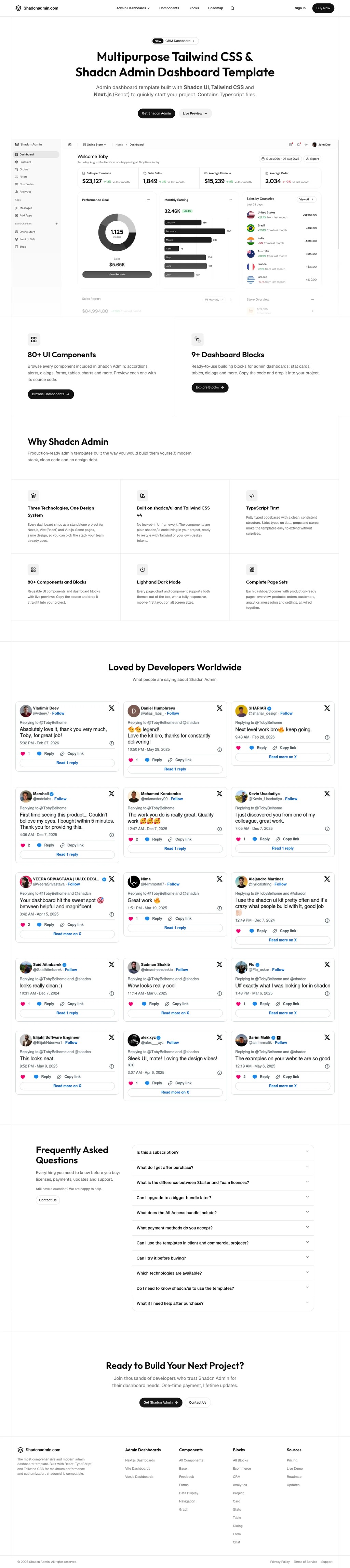 The Ultimate Shadcn UI Admin Dashboard Template desktop landing page