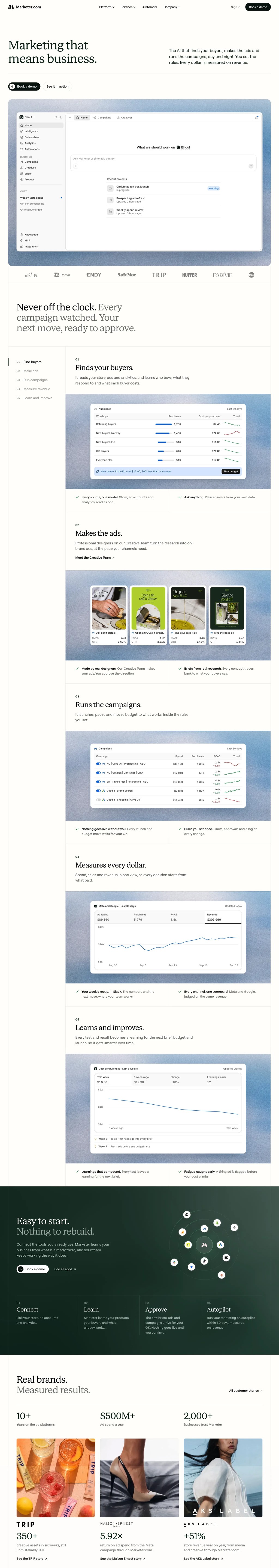 Marketer | Marketing that means business desktop landing page