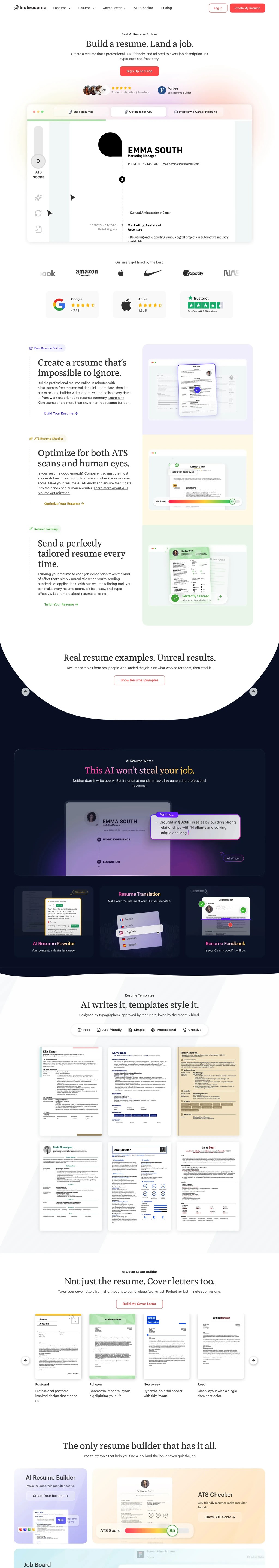 Kickresume | Best Online Resume & Cover Letter Builder desktop landing page