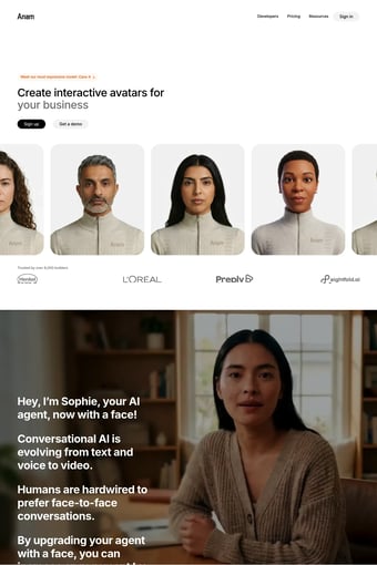 Anam - Real-Time Interactive AI Avatars API landing page