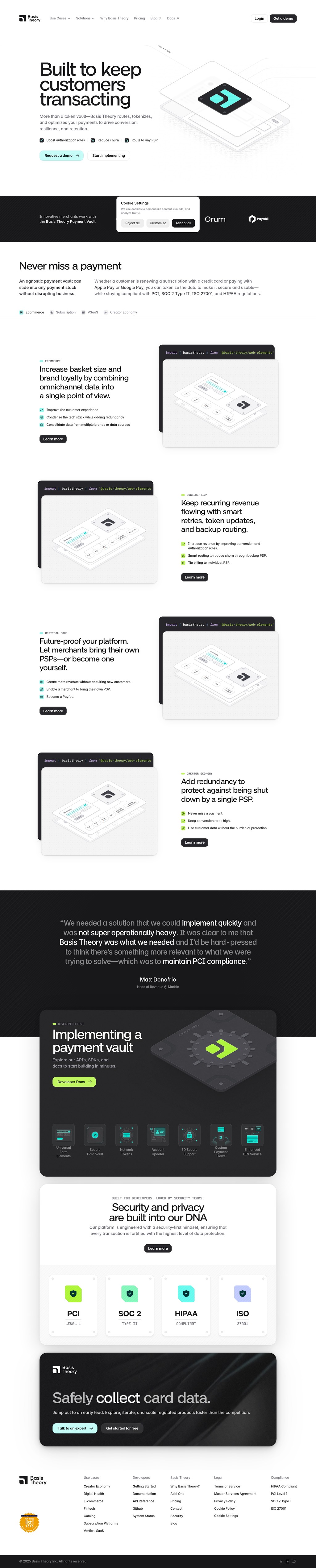 Basis Theory desktop landing page