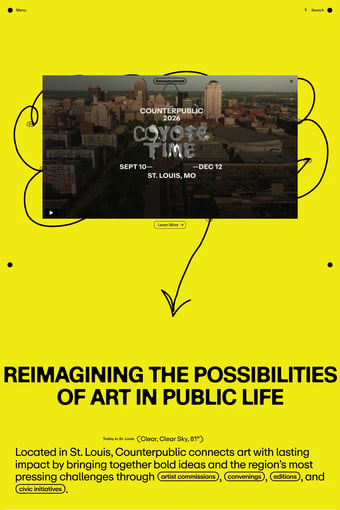 Counterpublic – Counterpublic is a civic exhibition that weaves contemporary art into the life of St. Louis for three months every three years in order to reimagine civic infrastructures towards generational change. landing page