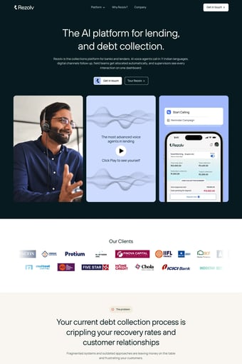 The AI platform for lending, and debt collection. landing page