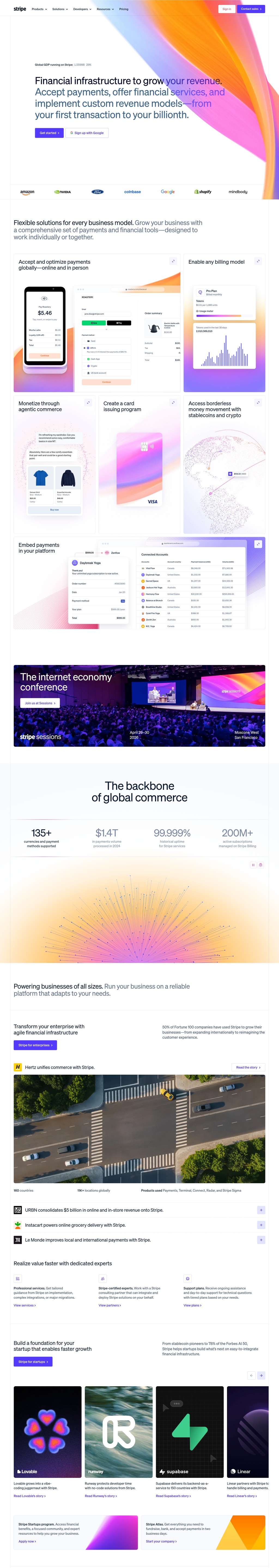 Stripe desktop landing page