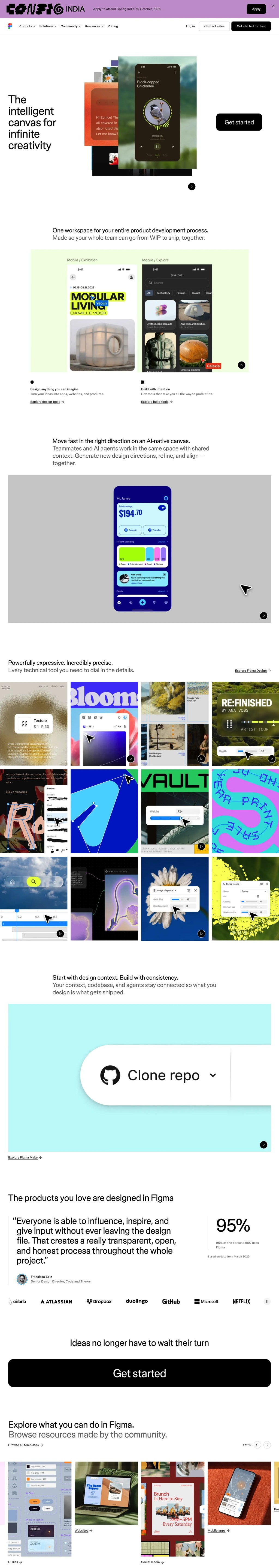 Figma: The collaborative canvas for design, code, and AI desktop landing page
