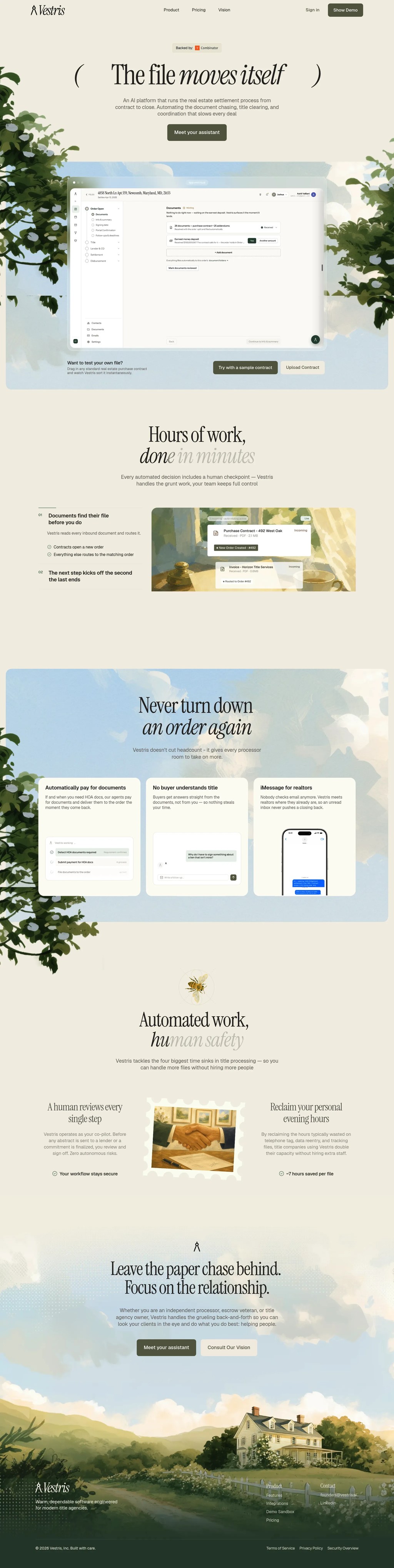 Vestris — Agents that automate real estate pre-closing desktop landing page