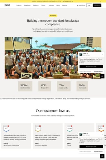Zamp | Sales Tax Compliance Software, Fully Managed landing page