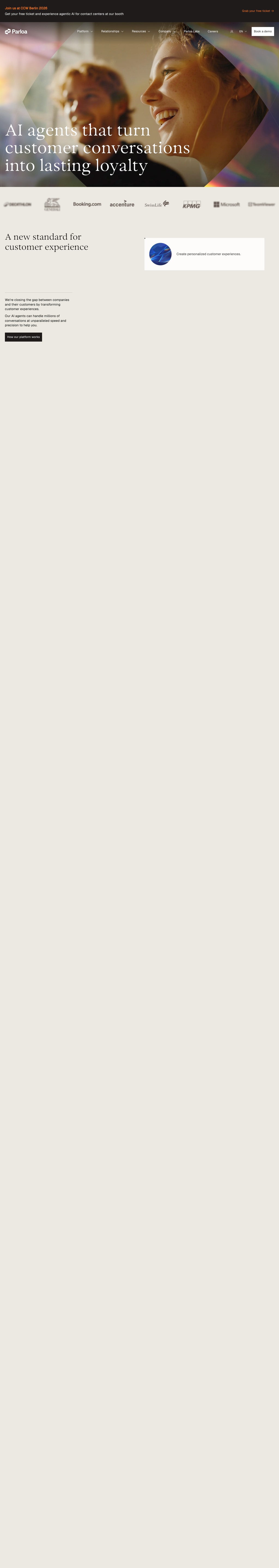 Parloa desktop landing page