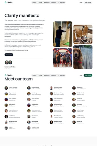 Clarify - The Autonomous CRM landing page