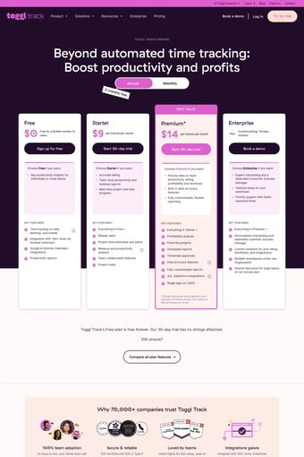 Toggl Track: Time Tracking Software for Any Workflow landing page