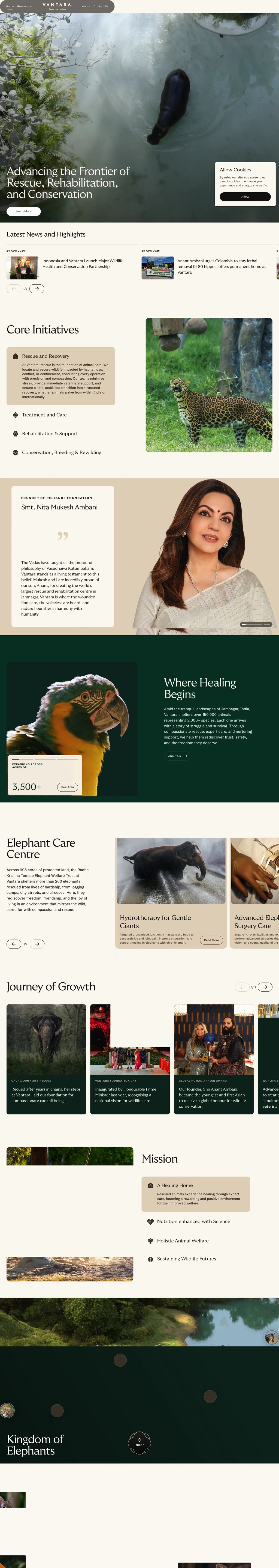 Global Wildlife Rescue and Conservation Centre in Jamnagar | Vantara desktop landing page