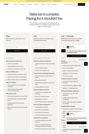 Zamp | Sales Tax Compliance Software, Fully Managed landing page