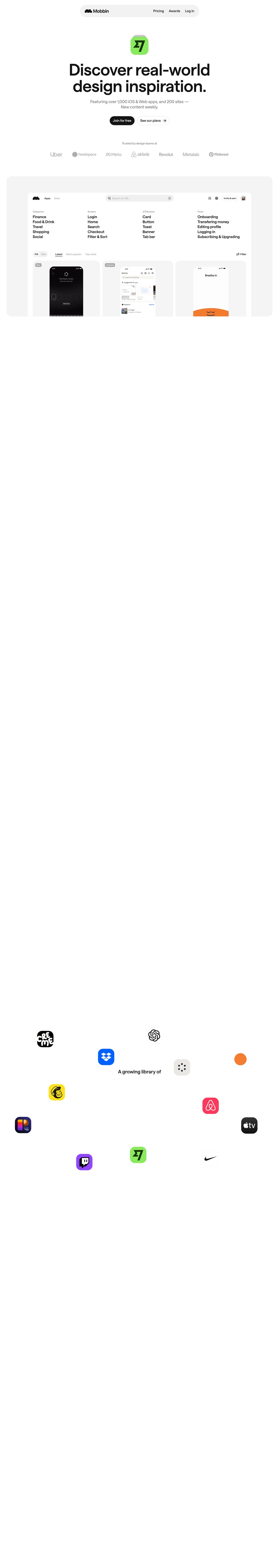 mobbin.com desktop landing page