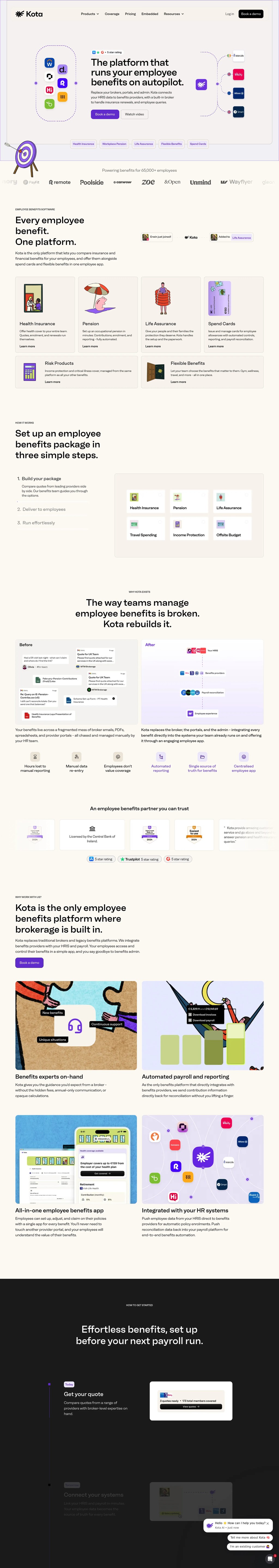 Employee Benefits Platform for Modern Teams | Kota desktop landing page